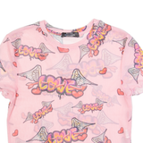 BERSHKA Graffiti Sheer Womens Printed Top Pink M