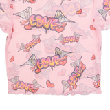 BERSHKA Graffiti Sheer Womens Printed Top Pink M