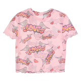 BERSHKA Graffiti Sheer Womens Printed Top Pink M