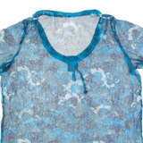 Sheer Womens Printed Top Blue M