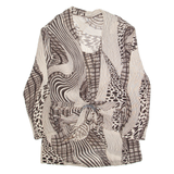 Womens Printed Top Beige V-Neck Long Sleeve Crazy Pattern M