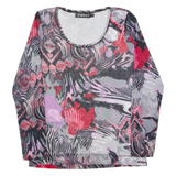 MAKE UP Womens Printed Top Grey Long Sleeve Crazy Pattern S