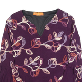 QUINZE HEURES TRENTE Womens Bardot Top Purple V-Neck Long Sleeve Floral M