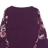 QUINZE HEURES TRENTE Womens Bardot Top Purple V-Neck Long Sleeve Floral M