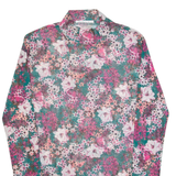 H. LIESEL Mesh Womens Printed Top Green High Neck Long Sleeve Floral S