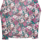 H. LIESEL Mesh Womens Printed Top Green High Neck Long Sleeve Floral S