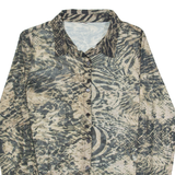 CHICOREE Mesh Womens Printed Shirt Brown Collared Long Sleeve Crazy Pattern S