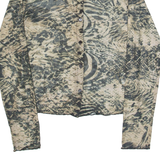 CHICOREE Mesh Womens Printed Shirt Brown Collared Long Sleeve Crazy Pattern S