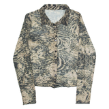 CHICOREE Mesh Womens Printed Shirt Brown Collared Long Sleeve Crazy Pattern S