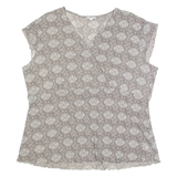CASA BLANCA Mesh Womens Printed Top Grey V-Neck Crazy Pattern 2XL