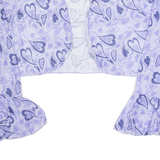Heart Design Shawl Womens Cropped Top Purple V-Neck Long Sleeve M