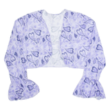 Heart Design Shawl Womens Cropped Top Purple V-Neck Long Sleeve M
