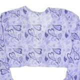 Heart Design Shawl Womens Cropped Top Purple V-Neck Long Sleeve M