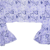 Heart Design Shawl Womens Cropped Top Purple V-Neck Long Sleeve M