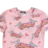 BERSHKA Graffiti Mesh Womens Printed Top Pink M