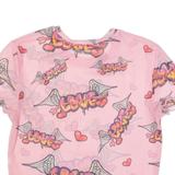 BERSHKA Graffiti Mesh Womens Printed Top Pink M