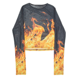 Fire Womens Printed Top Black Long Sleeve M
