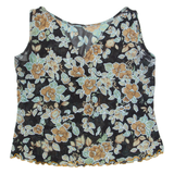 Mesh Sheer Womens Printed Top Black V-Neck Sleeveless Floral M
