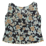 Mesh Sheer Womens Printed Top Black V-Neck Sleeveless Floral M