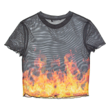 BERSHKA Fire Womens Printed Top Black S