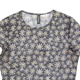 H&M DIVIDED Mesh Sheer Womens Printed Top Blue Floral M