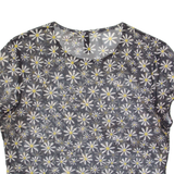 H&M DIVIDED Mesh Sheer Womens Printed Top Blue Floral M
