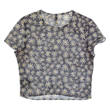 H&M DIVIDED Mesh Sheer Womens Printed Top Blue Floral M