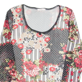ELLY Mesh Womens Printed Top Black Long Sleeve Floral M