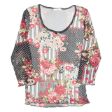 ELLY Mesh Womens Printed Top Black Long Sleeve Floral M
