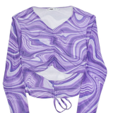 FB SISTER Ruched Marble Design Womens Printed Top Purple Long Sleeve S