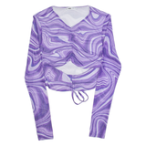 FB SISTER Ruched Marble Design Womens Printed Top Purple Long Sleeve S