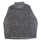 ESSENTIALS BY TCHIBO Womens Printed Top Black Roll Neck Long Sleeve Spotted L