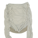 Ruched Womens Top Green Long Sleeve S