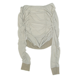 Ruched Womens Top Green Long Sleeve S