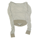 Ruched Womens Top Green Long Sleeve S