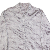 Peacock Womens Oversized Shirt Grey Collared Long Sleeve Crazy Pattern M