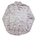 Peacock Womens Oversized Shirt Grey Collared Long Sleeve Crazy Pattern M
