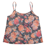 Mesh Womens Camisole Top Blue V-Neck Sleeveless Floral M