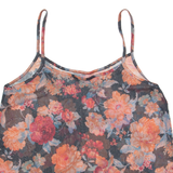 Mesh Womens Camisole Top Blue V-Neck Sleeveless Floral M
