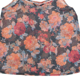 Mesh Womens Camisole Top Blue V-Neck Sleeveless Floral M