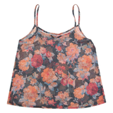 Mesh Womens Camisole Top Blue V-Neck Sleeveless Floral M