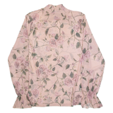 AMISU Mesh Womens Oversized Top Pink High Neck Long Sleeve Floral XS