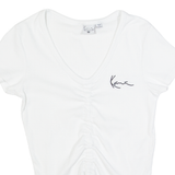 KARL KANI Ruched Womens Top White V-Neck S