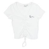 KARL KANI Ruched Womens Top White V-Neck S
