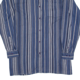BREMO Mens Flannel Shirt Blue Striped Long Sleeve S