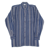 BREMO Mens Flannel Shirt Blue Striped Long Sleeve S