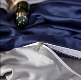 Anycozy Double Bed Sheet Set – Navy Blue & Light Grey Ultra‑Soft Luxury Egyptian Cotton Bedding Cover, 4‑Piece Ensemble