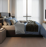 Anycozy Egyptian Cotton Duvet Comforter Set – UK King Size, Blue & Light Grey, Thick 6‑Piece Bedspread