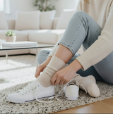 Anyfootwear 5 Pairs One Size 36-43 Beige Retro Long Knitted Socks Cotton Autumn Winter Solid Color Women Student Girls