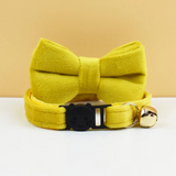 Anypet Large Mustard Yellow Bow Cat Collar with Safety Buckle, Bell & Durable Adjustable Strap – Stylish Comfortable Pet Accessory for Cats
